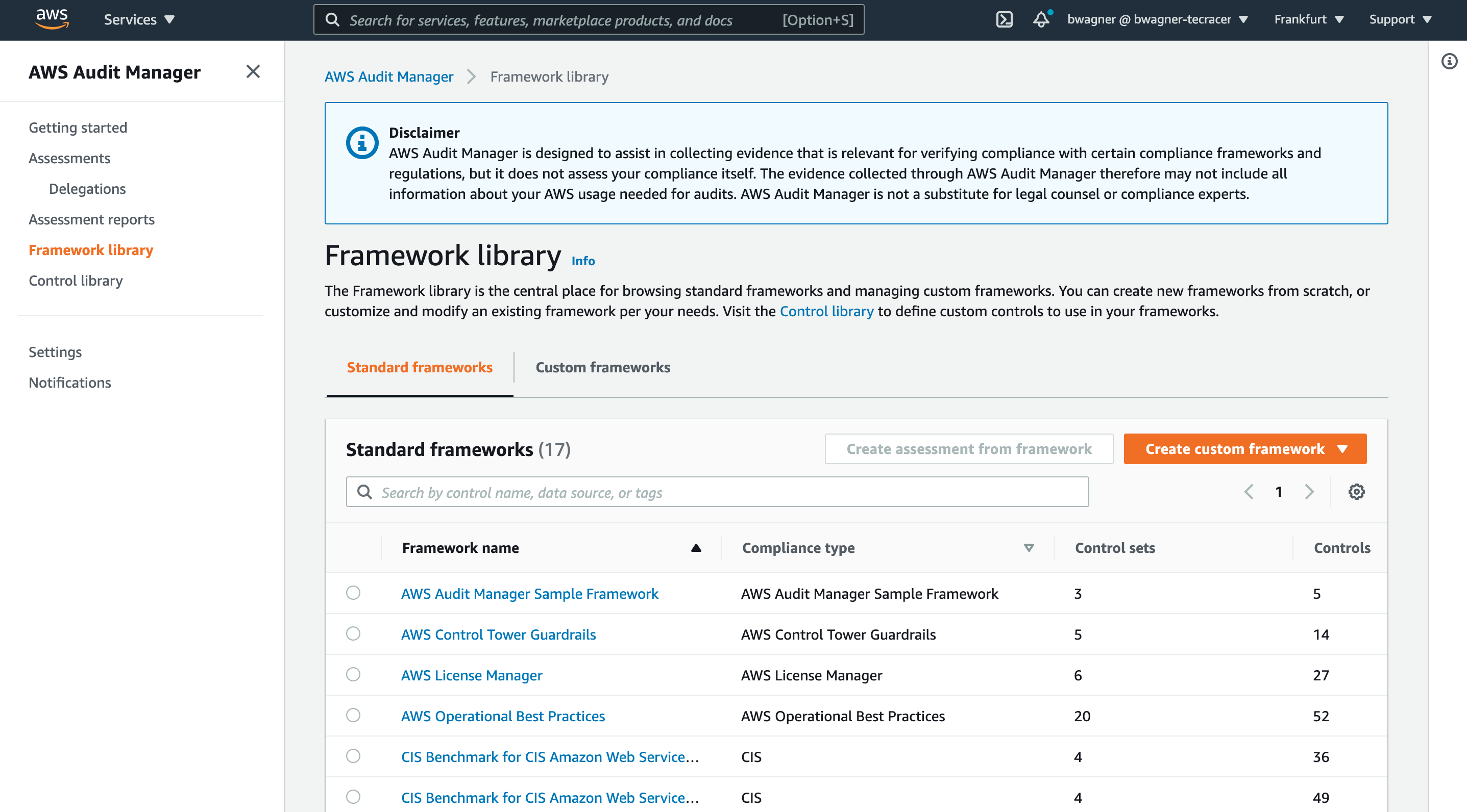 AWS Audit Manager’s built-in framework library